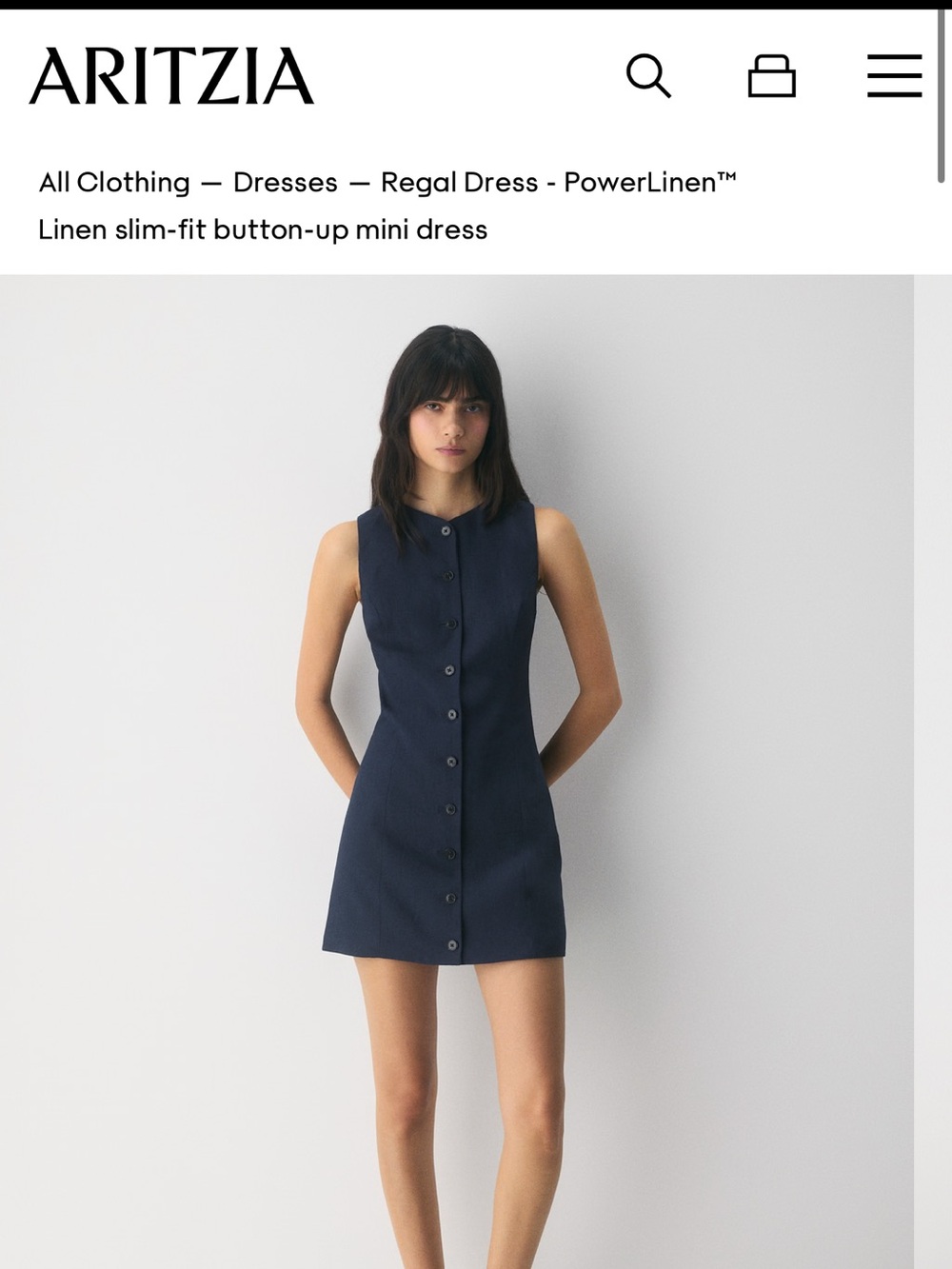 Aritzia Sleeveless Button-Front Mini Dress